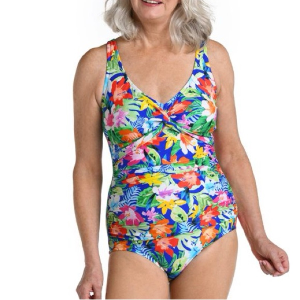 MAXINE OF HOLLYWOOD Hula Holiday Lycra tummy control one piece swimsuit NWT